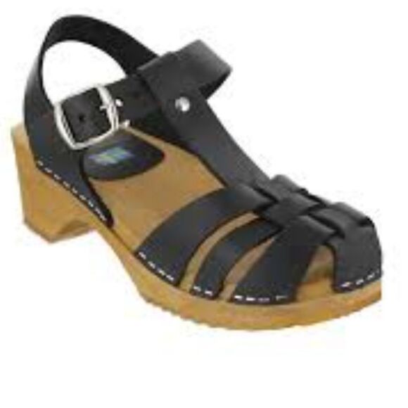 MIA ORIGINAL AUTHENTIC SWEDISH CLOG BLACK LEATHER TAN SANDALS 37 6 1/2 6.5 - Picture 1 of 11
